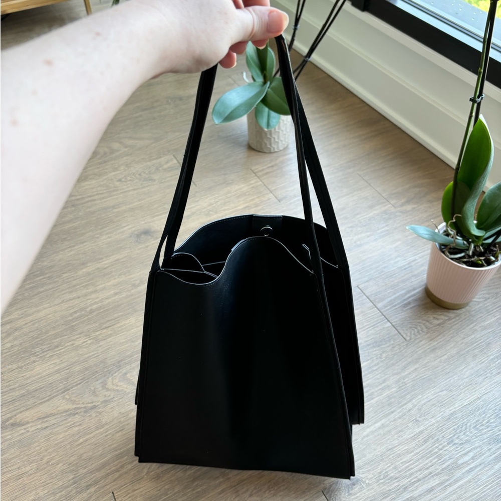MANGO Faux Leather Black Tote Bag